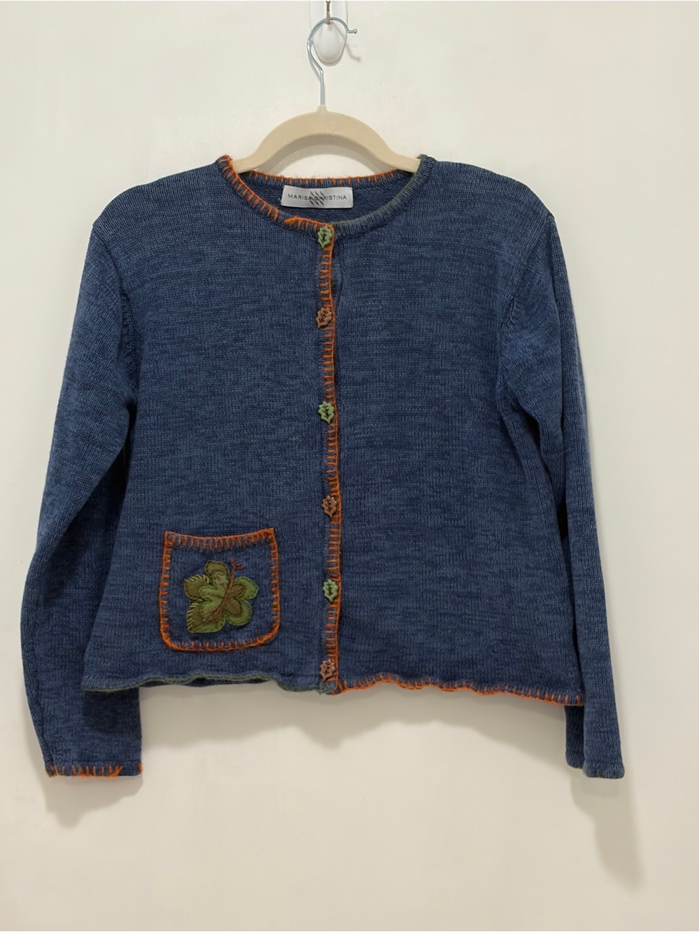 Marisa Christina Blue Knit Cardigan with Clover Pocket